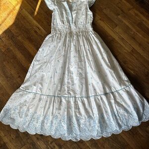 White and Blue Floral Maxi Dress